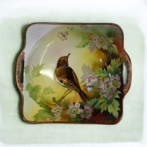 Antique Nippon Moriage Gorgeous Hand Painted Bird Cherry Blossom Bowl 1911-1921
